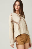 Braided Leather Tassel Knit Sweater | Natural