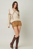 Braided Leather Tassel Knit Sweater | Natural