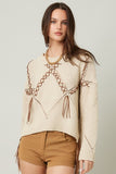 Braided Leather Tassel Knit Sweater | Natural