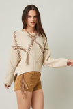 Braided Leather Tassel Knit Sweater | Natural