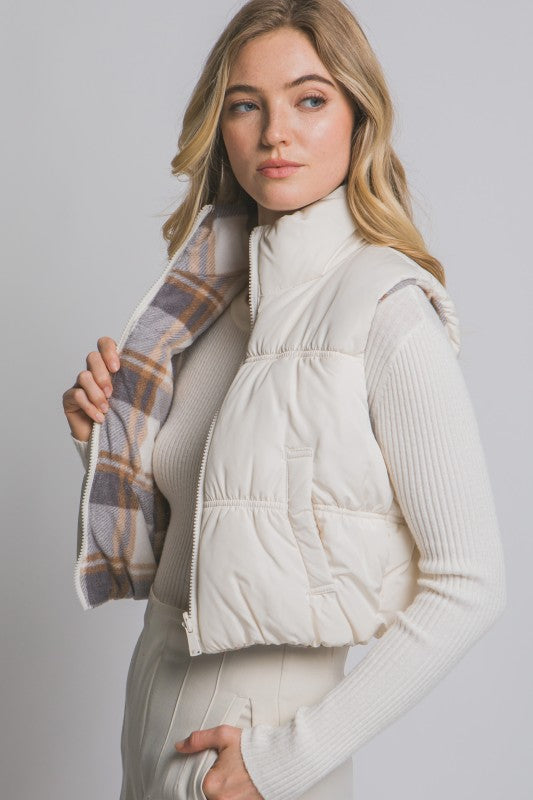 *DOORBUSTER DEAL | Reversible Plaid Puffer Vest | Ivory