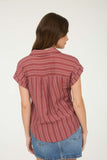 Striped Collared Button Top | Burgundy