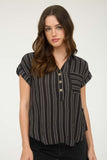 Striped Collared Button Top | Black