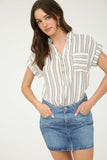 Striped Collared Button Top | Cream