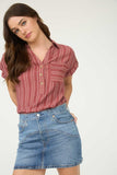 Striped Collared Button Top | Burgundy