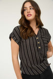 Striped Collared Button Top | Black