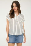 Striped Collared Button Top | Cream