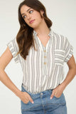 Striped Collared Button Top | Cream