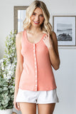 Pointelle Button Front Tank Top | Coral