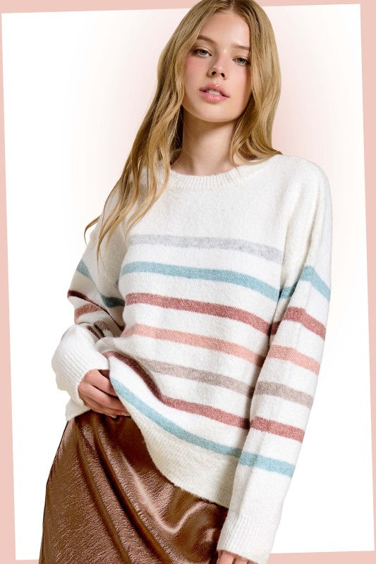 Hi/Low Striped Sweater Top | Multi