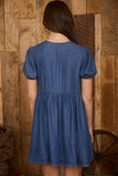 Bow Detail Puff Sleeve Dress | Dark Chambray
