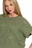 Cable Knit Short Sleeve Sweater Top | Light Olive