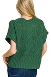 Cable Knit Short Sleeve Sweater Top | Dark Green