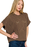 Cable Knit Short Sleeve Sweater Top | Brown