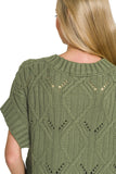 Cable Knit Short Sleeve Sweater Top | Light Olive