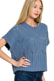 Cable Knit Short Sleeve Sweater Top | Dusty Blue