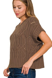 Cable Knit Short Sleeve Sweater Top | Brown