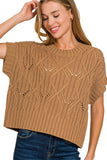 Cable Knit Short Sleeve Sweater Top | Dark Camel