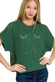 Cable Knit Short Sleeve Sweater Top | Dark Green