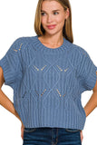 Cable Knit Short Sleeve Sweater Top | Dusty Blue