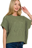 Cable Knit Short Sleeve Sweater Top | Light Olive