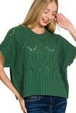 Cable Knit Short Sleeve Sweater Top | Dark Green