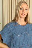 Cable Knit Short Sleeve Sweater Top | Dusty Blue