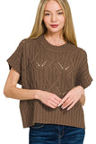 Cable Knit Short Sleeve Sweater Top | Brown