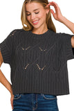 Cable Knit Short Sleeve Sweater Top | Black