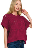 Cable Knit Short Sleeve Sweater Top | Cabernet