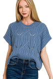 Cable Knit Short Sleeve Sweater Top | Dusty Blue
