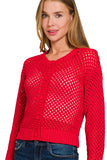Crochet Cardigan Sweater Top | Red