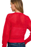 Crochet Cardigan Sweater Top | Red