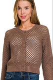 Crochet Cardigan Sweater Top | Brown