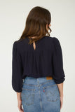 Floral Embroidered Yoke Top | Navy