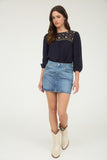 Floral Embroidered Yoke Top | Navy