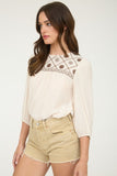 Floral Embroidered Yoke Top | Cream