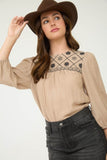 Floral Embroidered Yoke Top | Taupe