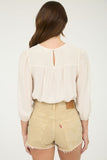 Floral Embroidered Yoke Top | Cream
