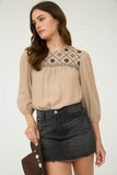 Floral Embroidered Yoke Top | Taupe