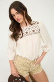 Floral Embroidered Yoke Top | Cream