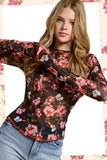 Semi Sheer Mesh Floral Layering Top | Black