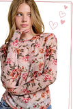 Semi Sheer Mesh Floral Layering Top | Blush