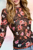 Semi Sheer Mesh Floral Layering Top | Black
