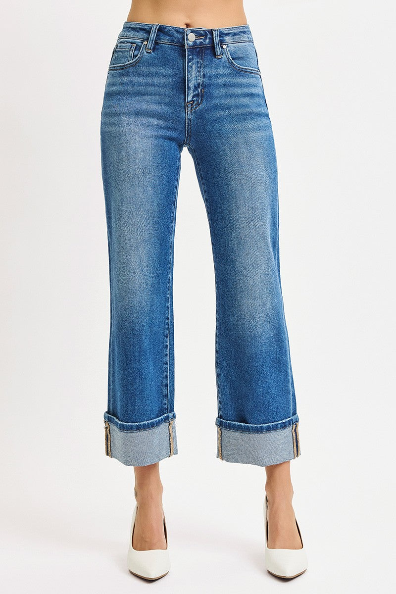Risen Jeans | Mid Rise Crop Straight Cuffed