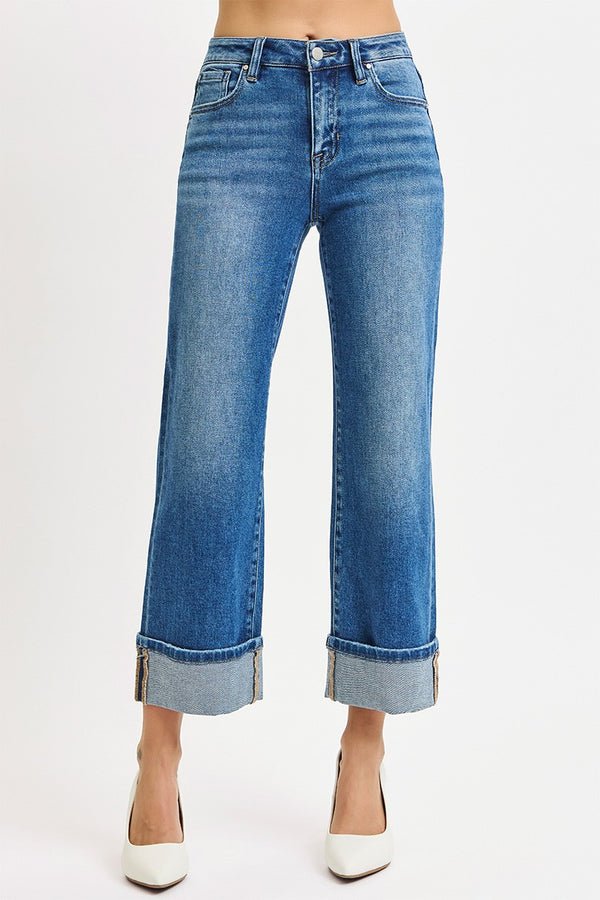 Risen Jeans | Mid Rise Crop Straight Cuffed