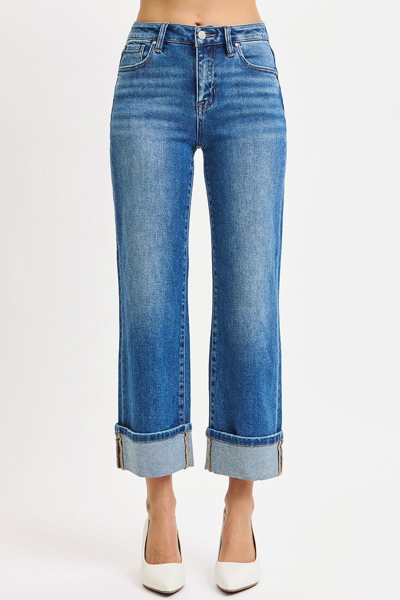 Risen Jeans | Mid Rise Crop Straight Cuffed