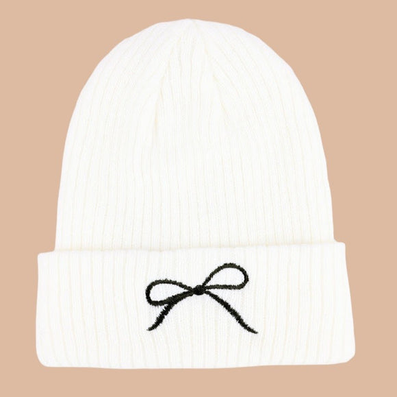*DOORBUSTER DEAL | Bow Embroidered Beanie | Ivory