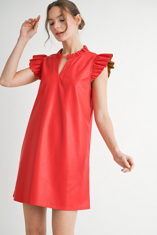 Game Day Spirit Faux Leather Dress | Red