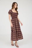 Smocked Flutter Sleeve Tiered Midi Dress | Burgundy Plaid